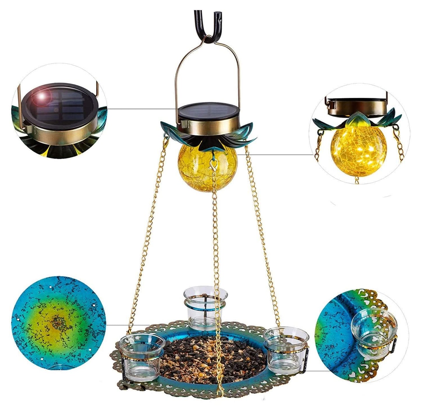 Solar Tray Bird Feeder Crafts Outdoor Garden
