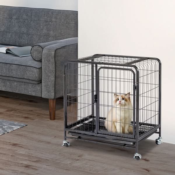 62x44x66cm Assembled Square Tube Wire Black Cat And Dog Cage - Pawtastic Pet Supplies