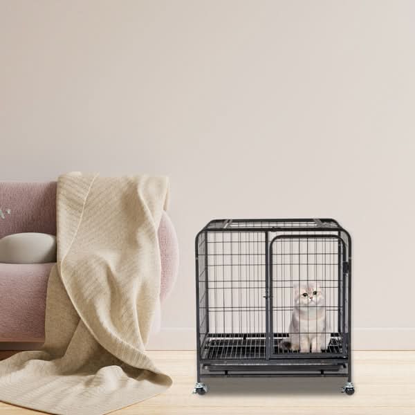 62x44x66cm Assembled Square Tube Wire Black Cat And Dog Cage - Pawtastic Pet Supplies