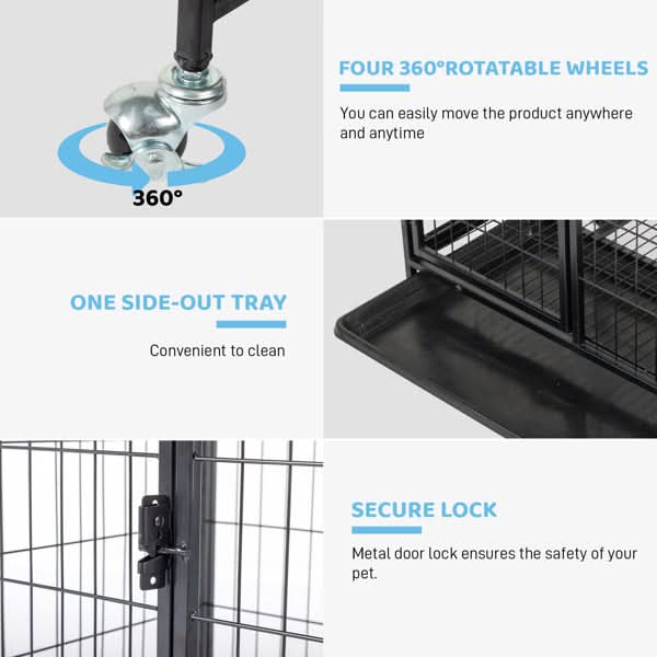 62x44x66cm Assembled Square Tube Wire Black Cat And Dog Cage - Pawtastic Pet Supplies