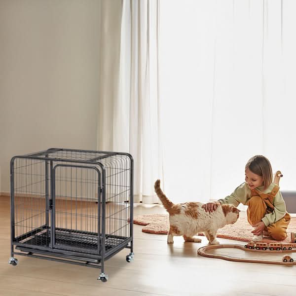 62x44x66cm Assembled Square Tube Wire Black Cat And Dog Cage - Pawtastic Pet Supplies