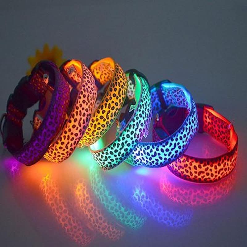 LED Dog Collar Safety Adjustable Nylon Leopard Pet Collar - Pawtastic Pet Supplies