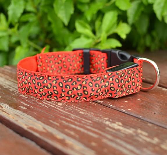 LED Dog Collar Safety Adjustable Nylon Leopard Pet Collar - Pawtastic Pet Supplies