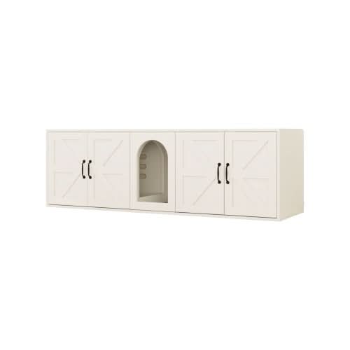 Modern Cat Litter Box Furniture With Double Room, Wooden Cat Litter Box Furniture With Cat Door - Pawtastic Pet Supplies