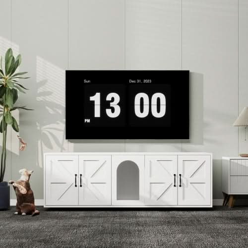Modern Cat Litter Box Furniture With Double Room, Wooden Cat Litter Box Furniture With Cat Door - Pawtastic Pet Supplies