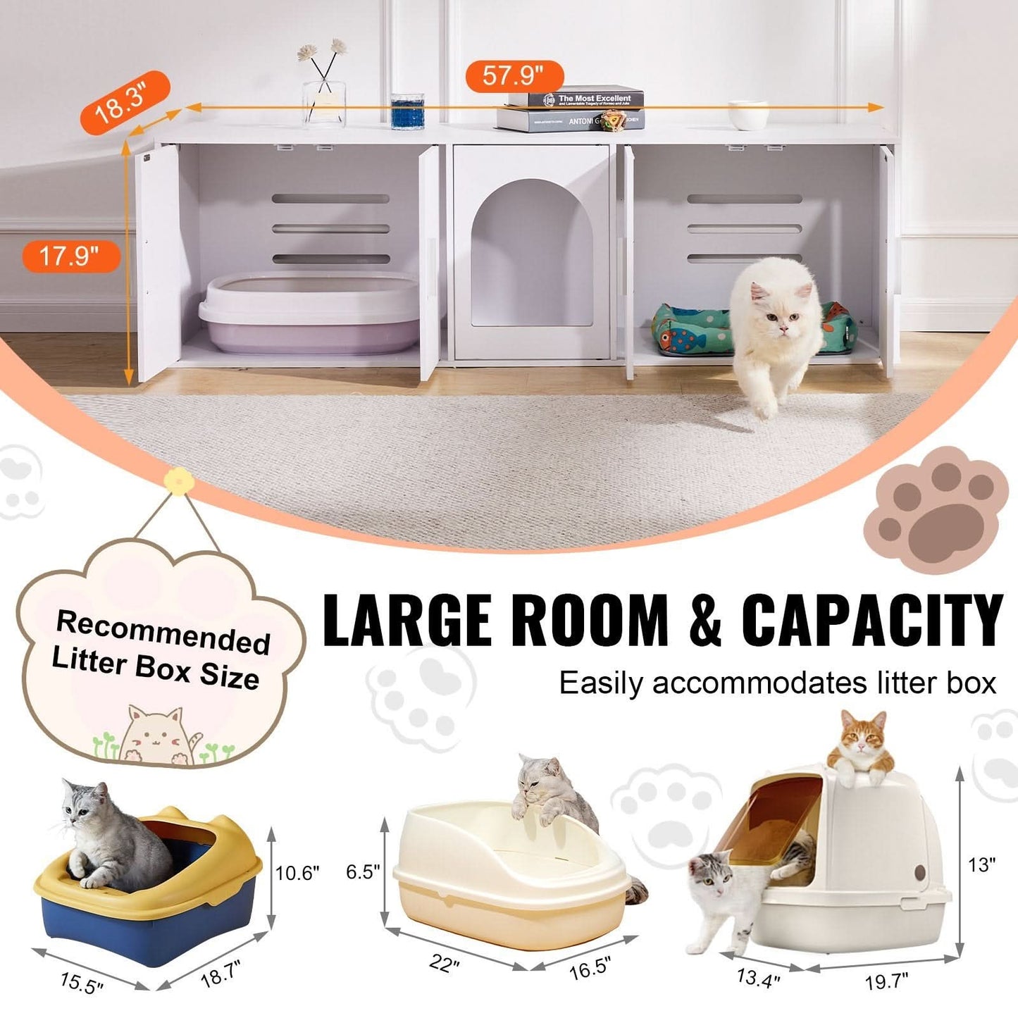 VEVOR Cat Litter Box Enclosure Wooden Litter Box Furniture Hidden White - Pawtastic Pet Supplies