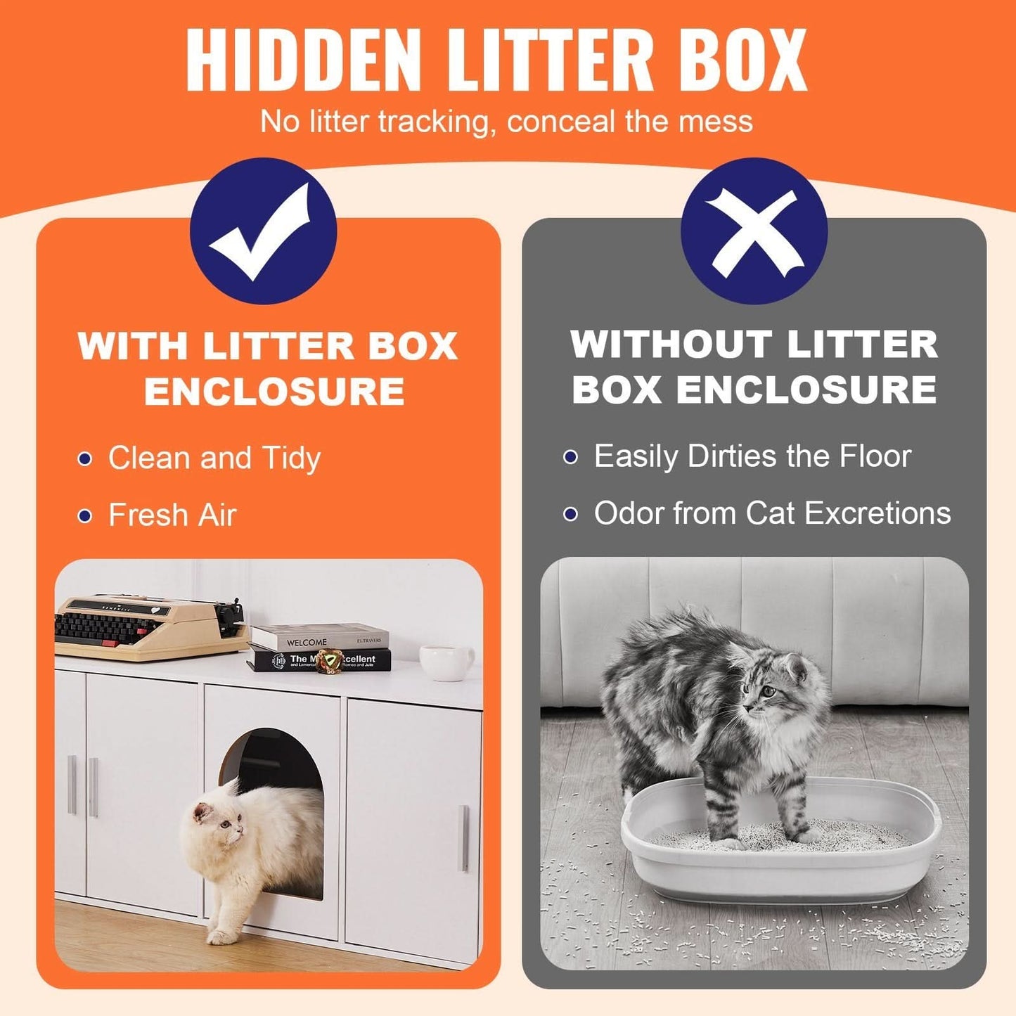 VEVOR Cat Litter Box Enclosure Wooden Litter Box Furniture Hidden White - Pawtastic Pet Supplies
