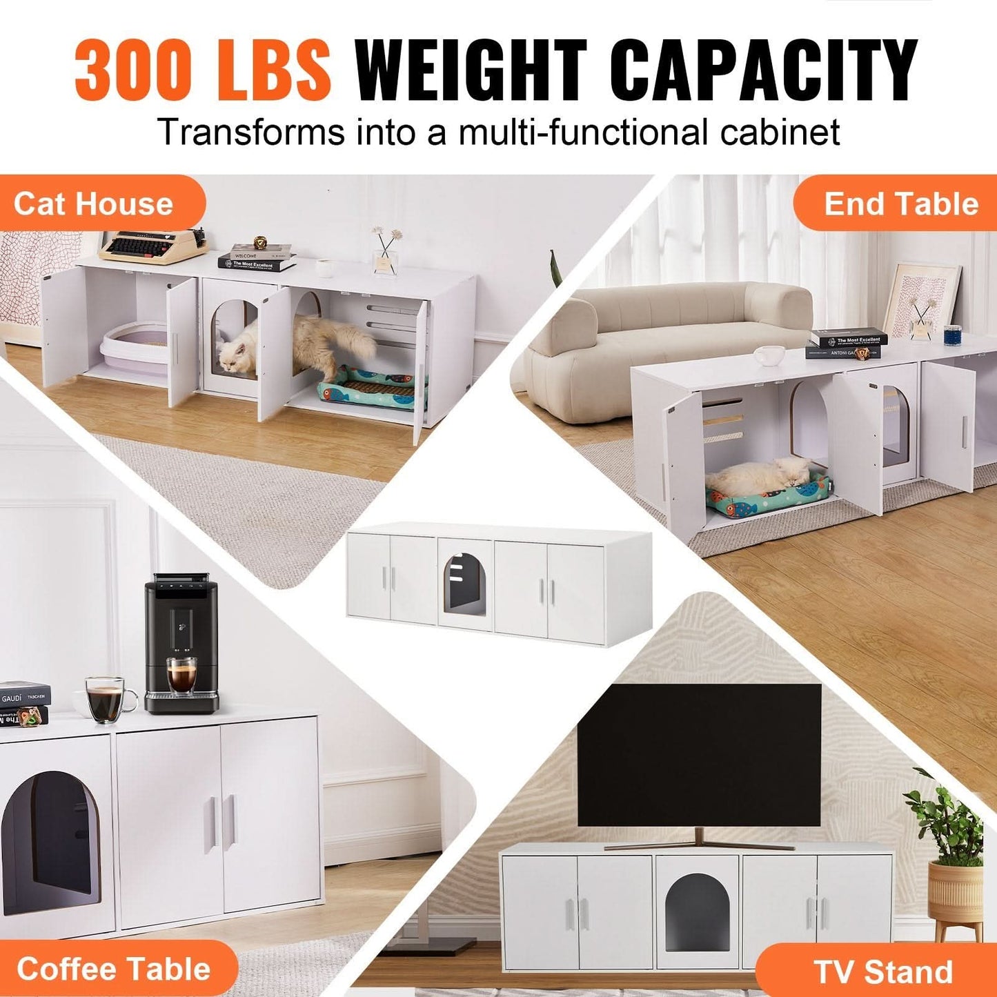 VEVOR Cat Litter Box Enclosure Wooden Litter Box Furniture Hidden White - Pawtastic Pet Supplies