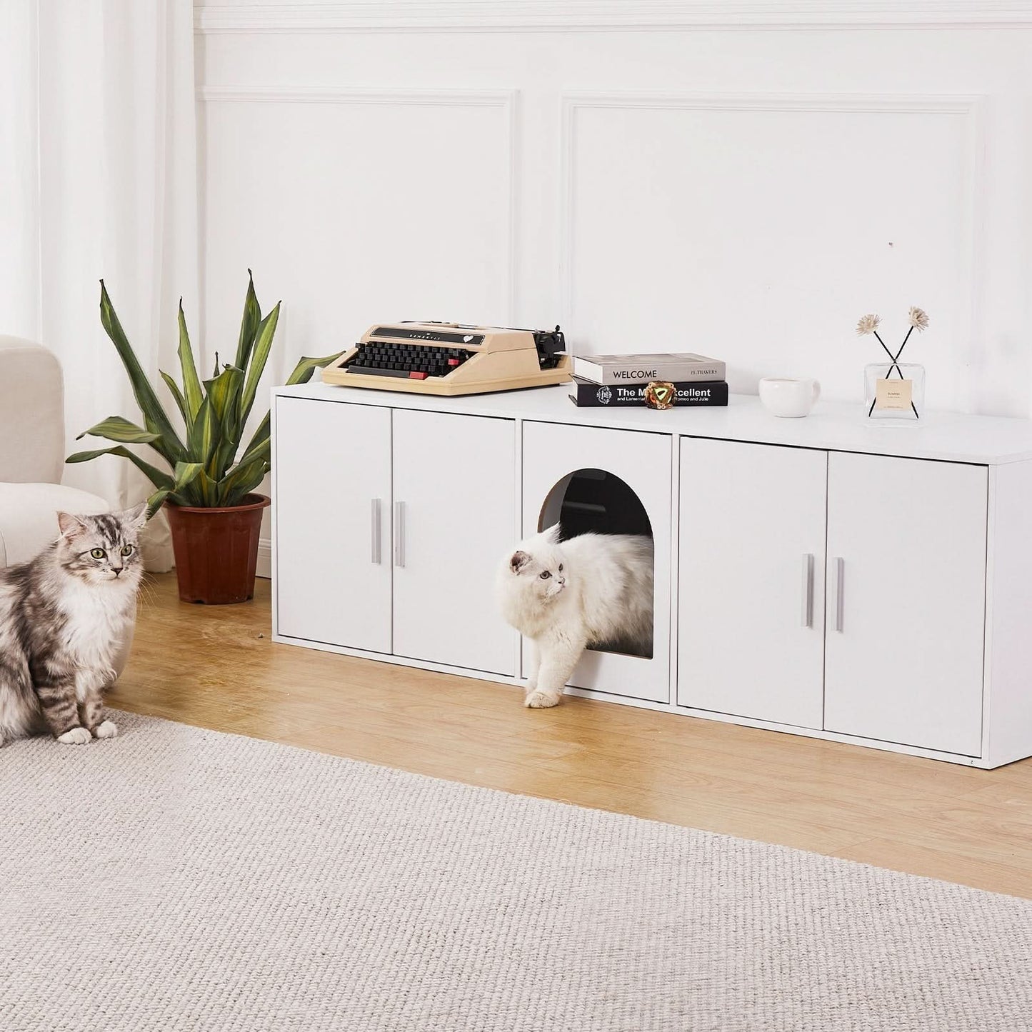 VEVOR Cat Litter Box Enclosure Wooden Litter Box Furniture Hidden White - Pawtastic Pet Supplies