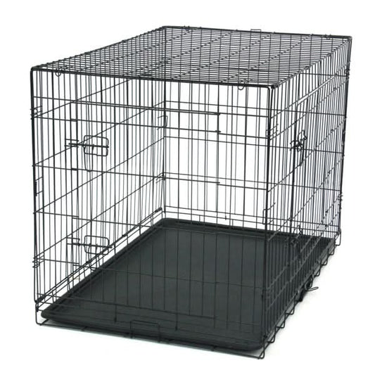 42 Inch Iron Foldable With Divider Plastic Tray Black Dog And Cat Cage - Pawtastic Pet Supplies