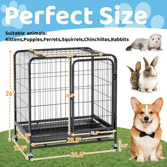 62x44x66cm Assembled Square Tube Wire Black Cat And Dog Cage - Pawtastic Pet Supplies