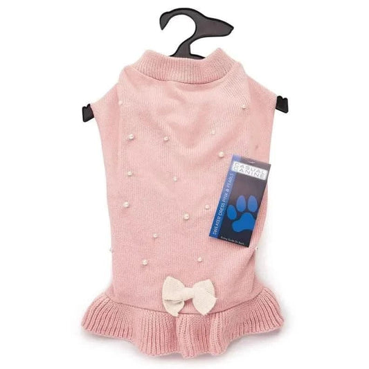 CC Sweater Dress Dog Pink & Pearls M - Pawtastic Pet Supplies