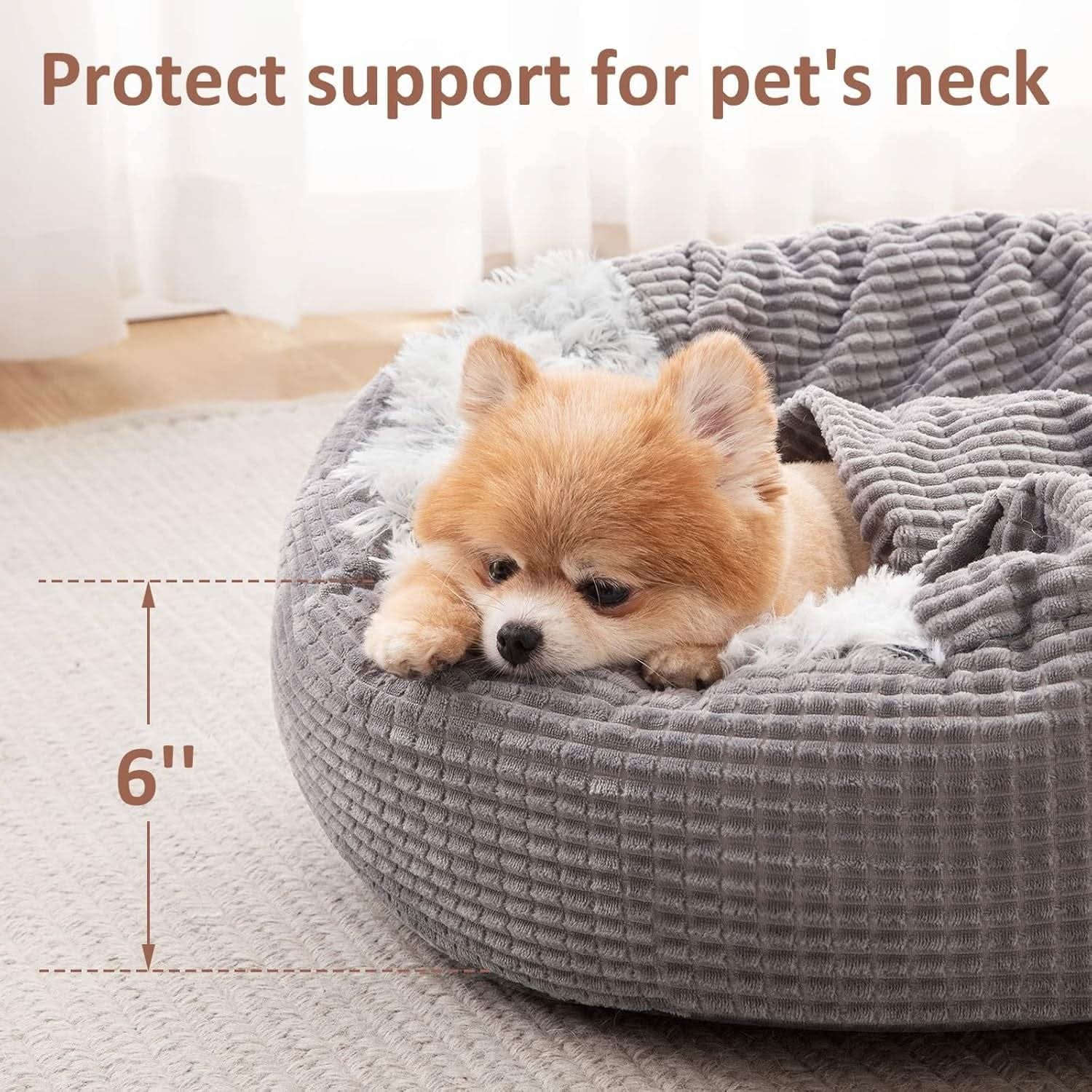 "Cozy Hooded Dog Bed with Attached Blanket, Calming Plush Cave for Small Dogs & Puppies, Anti - Slip Bottom