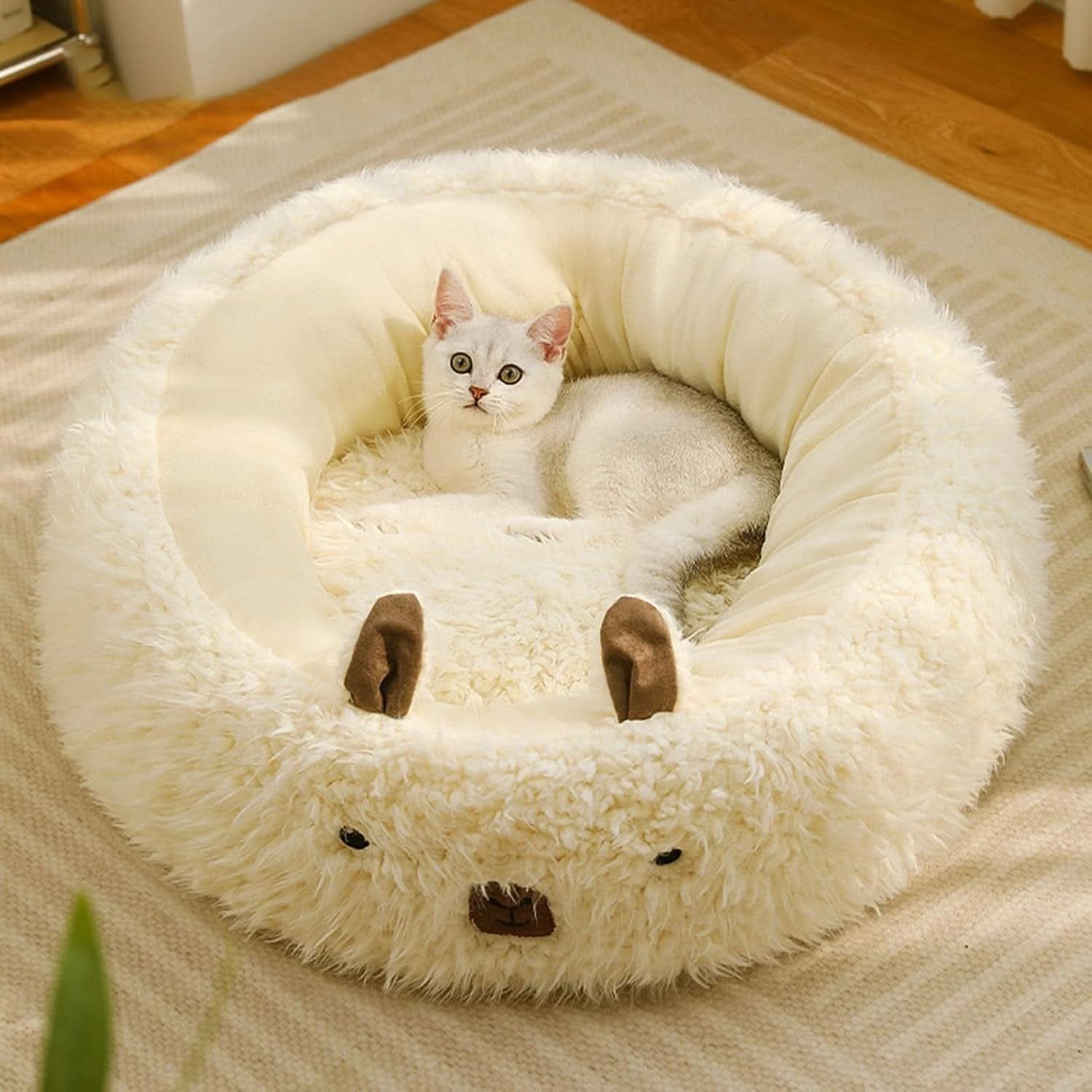 Alpaca Pet Bed For Small Medium Large Dogs Cats Calming Dog Bed Cat Beds With Detachable Plush Pads Anti Slip Bottom