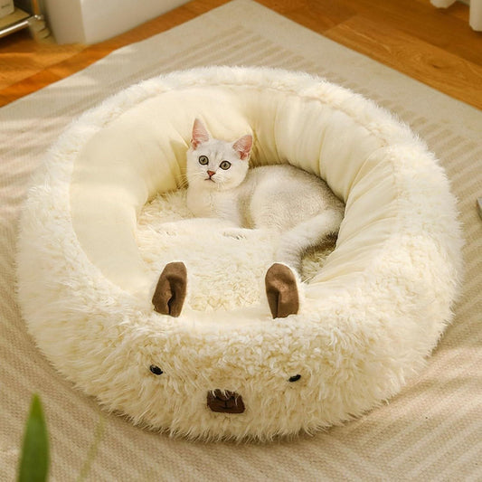 Alpaca Pet Bed For Small Medium Large Dogs Cats Calming Dog Bed Cat Beds With Detachable Plush Pads Anti Slip Bottom