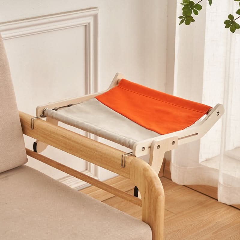 Digger's Accessory Upgrade Bgrey orange Wooden Cat Window Perch, Hanging Balcony Hammock Bed for Indoor Cats with Glass Mounting