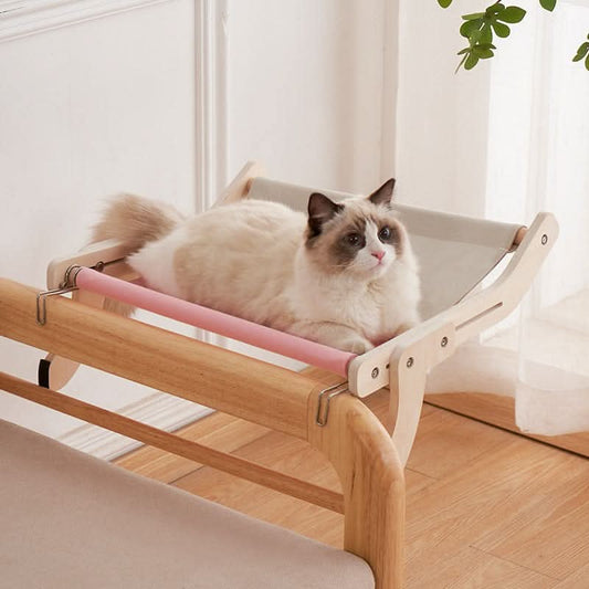 Digger's Accessory Wooden Cat Window Perch, Hanging Balcony Hammock Bed for Indoor Cats with Glass Mounting