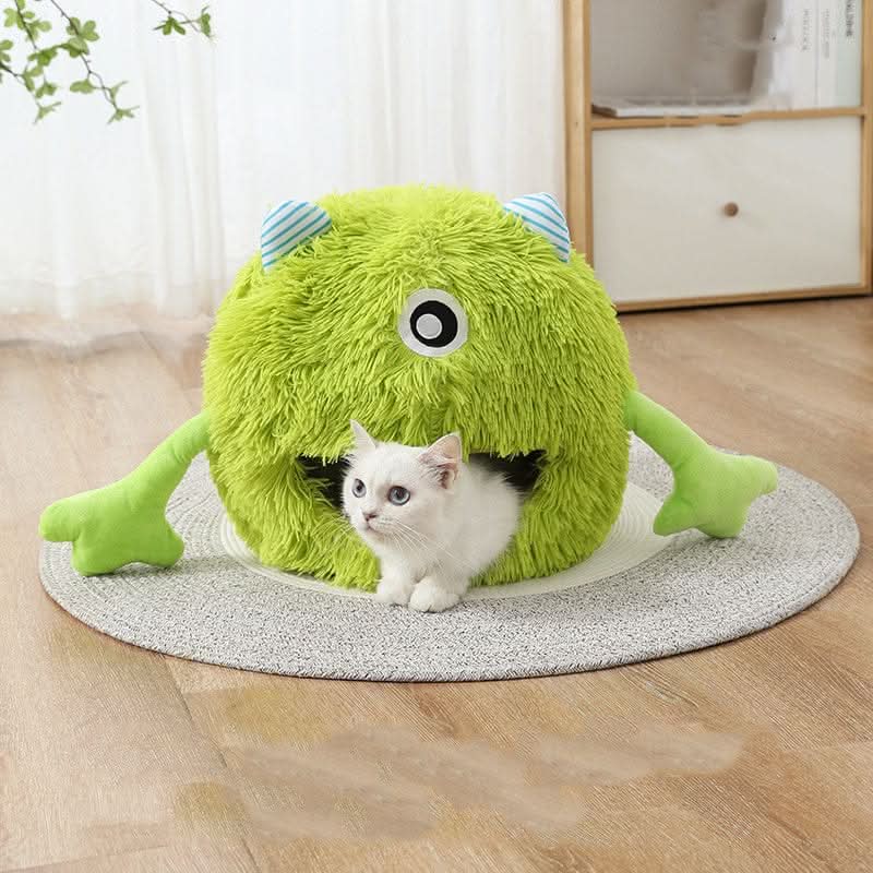 Fluffy Round Calming Cat Bed, Machine Washable, Non - Slip Plush Donut Cuddler