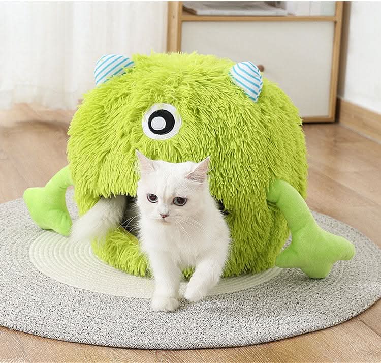 Fluffy Round Calming Cat Bed, Machine Washable, Non - Slip Plush Donut Cuddler