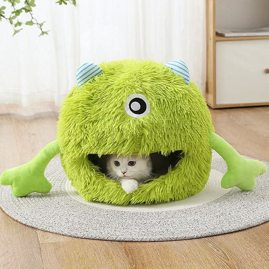 Fluffy Round Calming Cat Bed, Machine Washable, Non - Slip Plush Donut Cuddler