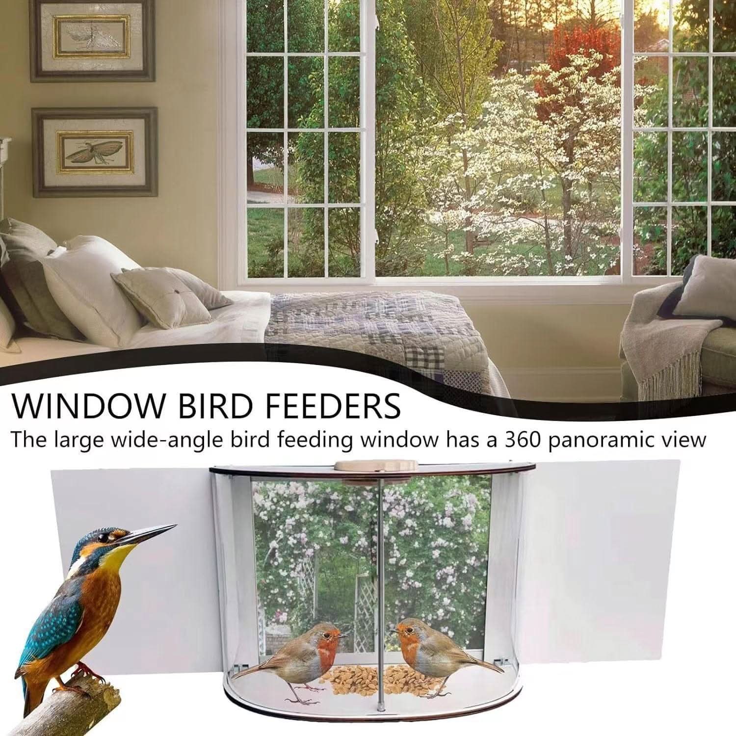 Indoor Window Bird Feeder 180 Degrees Can Watch Wooden Bird Nest - Pawtastic Pet Supplies