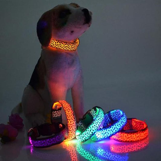 LED Dog Collar Safety Adjustable Nylon Leopard Pet Collar - Pawtastic Pet Supplies