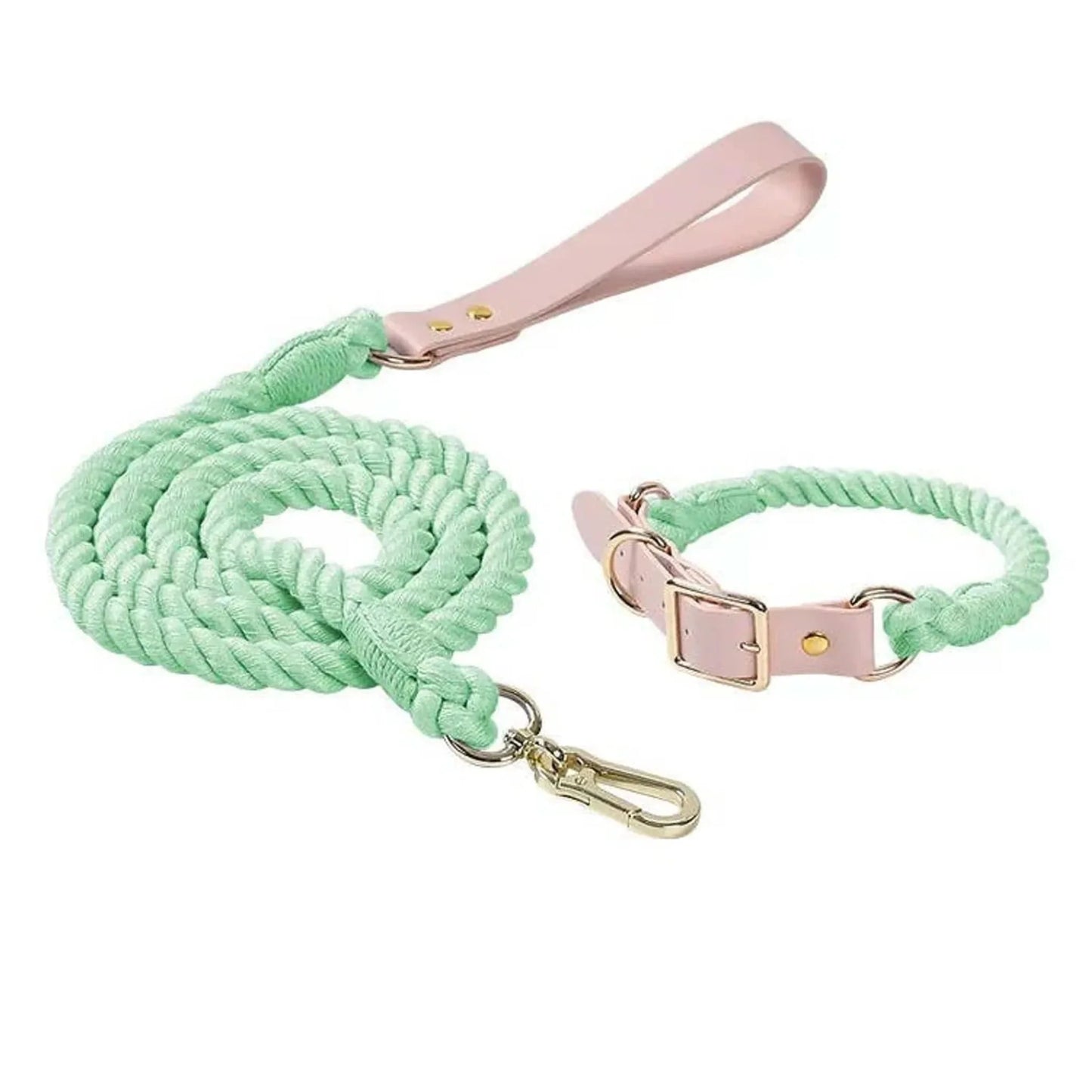 Luxe Royal Leather Rope Leash and Collar Set - Size: | Pack Of: 1 - Pawtastic Pet Supplies