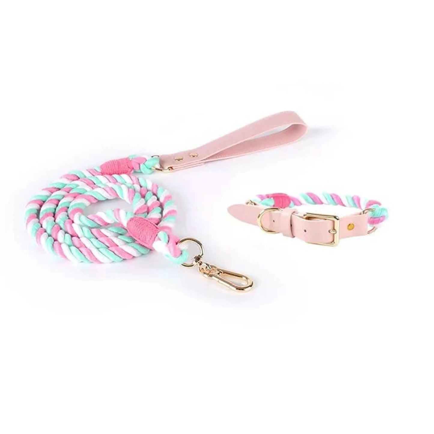 Luxe Royal Leather Rope Leash and Collar Set - Size: | Pack Of: 1 - Pawtastic Pet Supplies