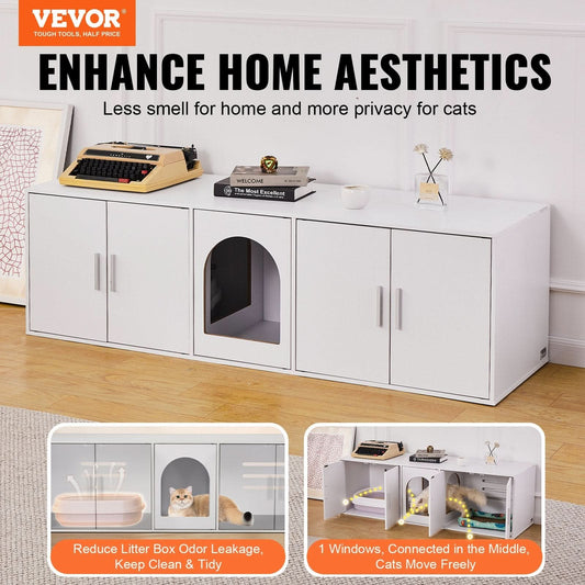 VEVOR Cat Litter Box Enclosure Wooden Litter Box Furniture Hidden White - Pawtastic Pet Supplies
