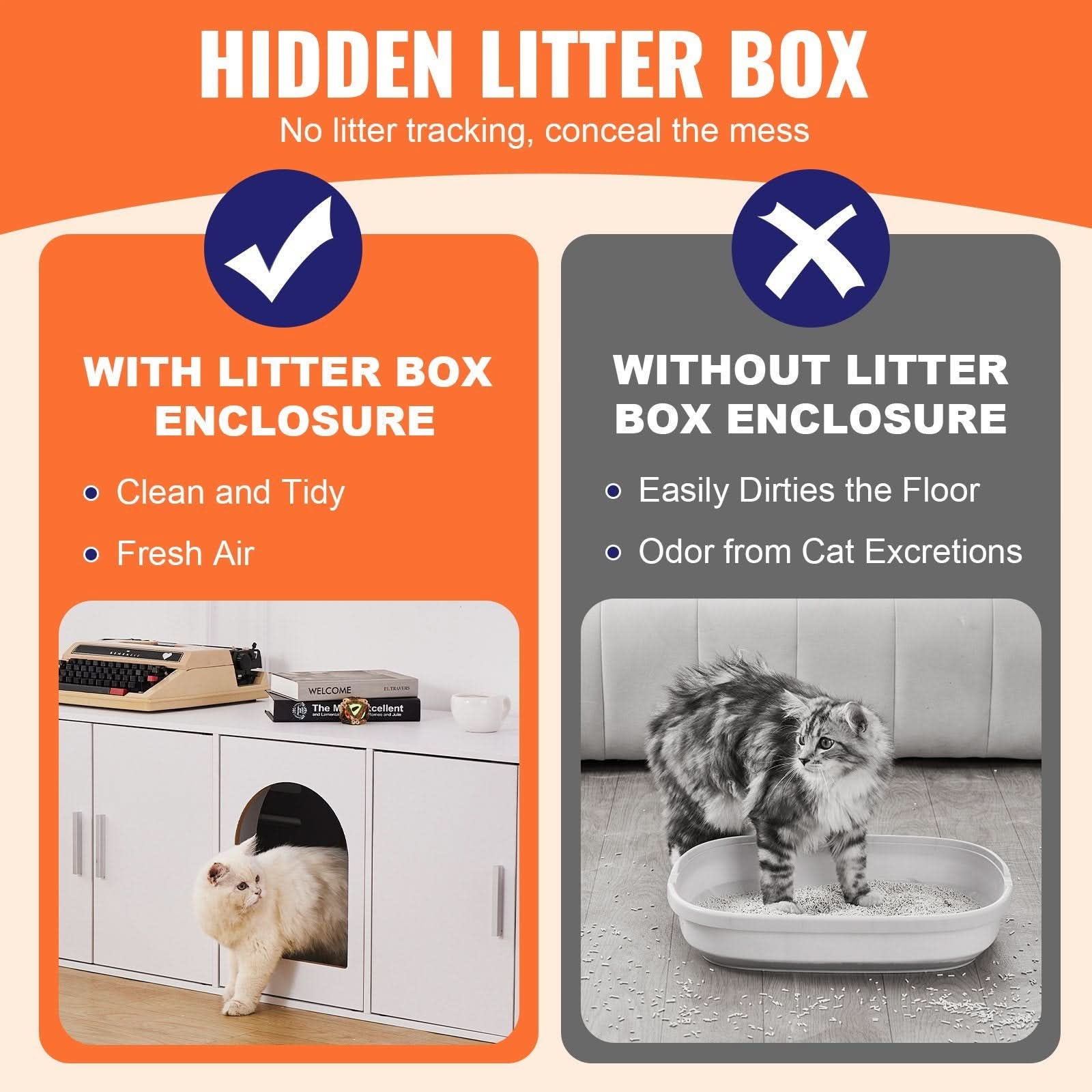 VEVOR Cat Litter Box Enclosure Wooden Litter Box Furniture Hidden White - Pawtastic Pet Supplies
